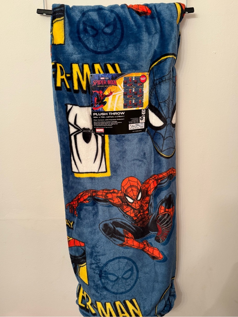 Spider-Man Blue Graphic Plush Throw Blanket